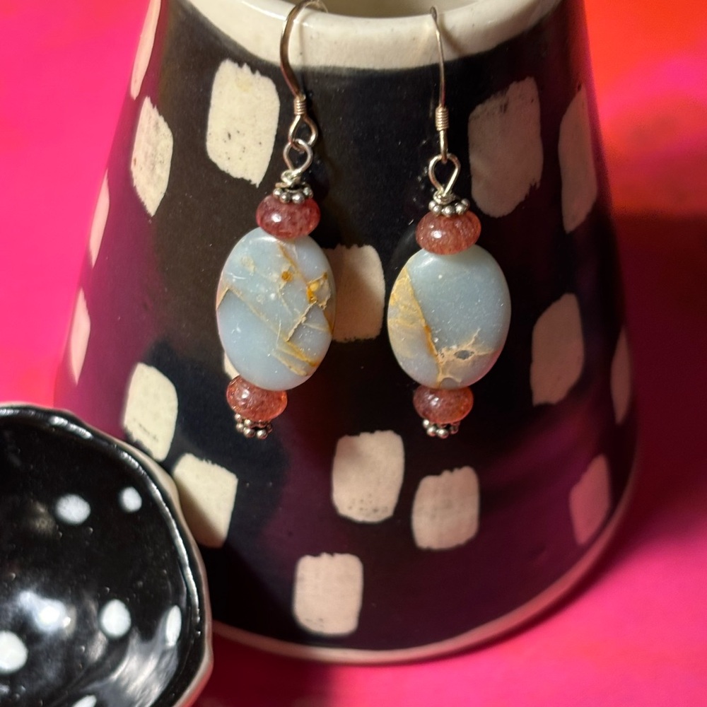 Blue gemstone drop earrings